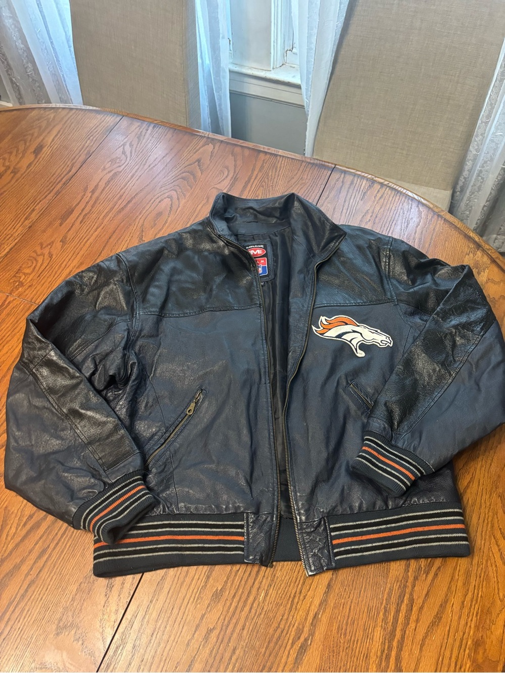VTG Denver Broncos NFL Mirage leather bomber jacket men's XL MISSING ZIPPER